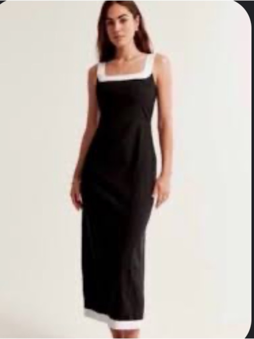 New Abercrombie & Fitch Linen Blend Square Neck Column Midi Sleeveless Dress